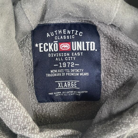 Ecko Unltd Hoodie Sweatshirt Mens XL Gray Pullover Spellout Long Sleeve - Picture 6 of 16